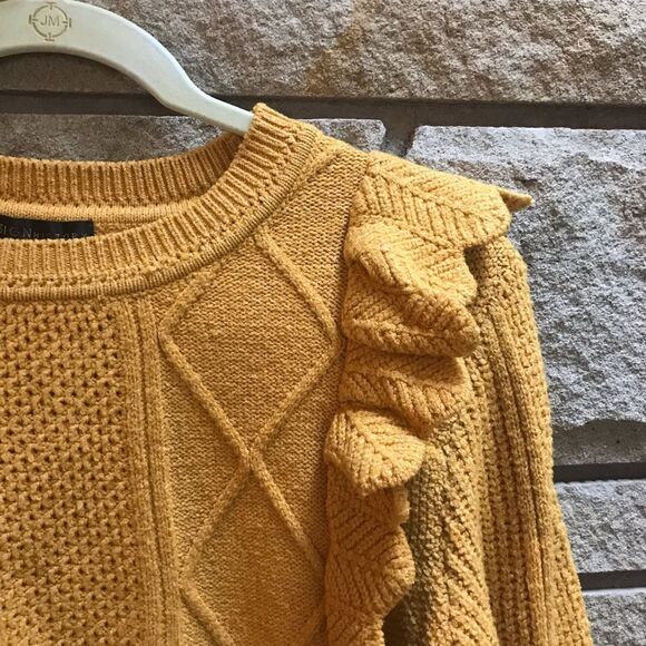 Design History Ruffle cable knit sweater mustard yellow gold size xl - Picture 4 of 9
